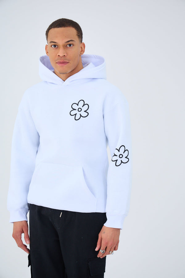 Sweat à Capuche Oversized Imprimé "FLOWER FIELD" - Noir