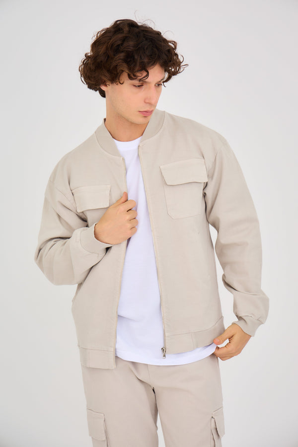 Veste Bombers Zippée Droite Beige