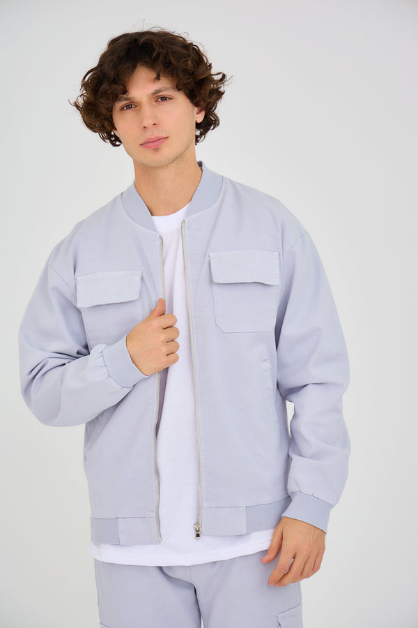 Veste Bombers Zippée Droite Gris