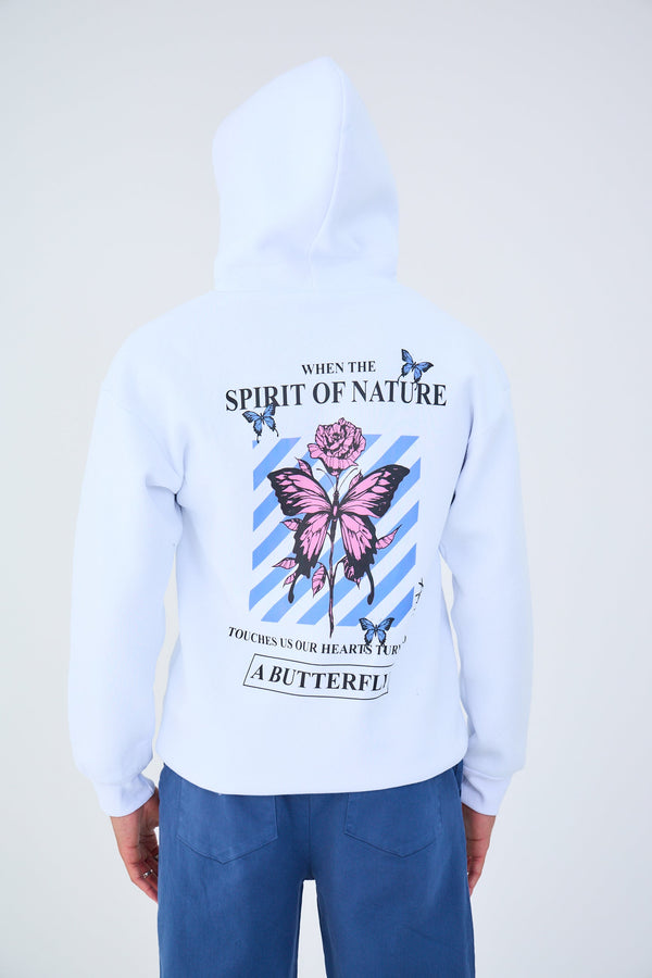 Sweat à Capuche Oversized Imprimé "SPIRIT" - Blanc