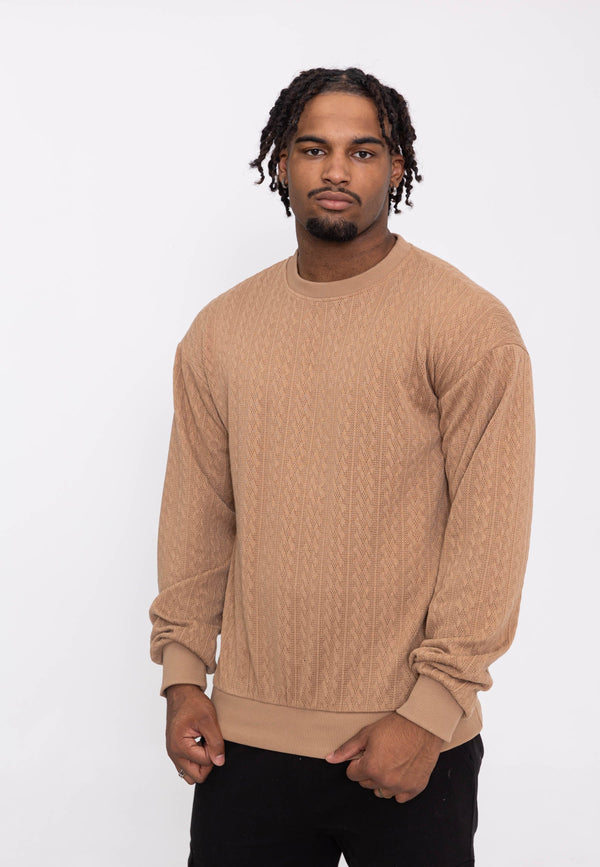 Pull Maille Col Rond Maille- Camel
