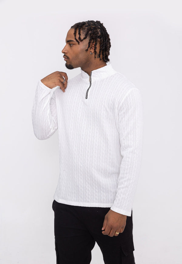 Pull Maille Col Zippé Maille - Blanc