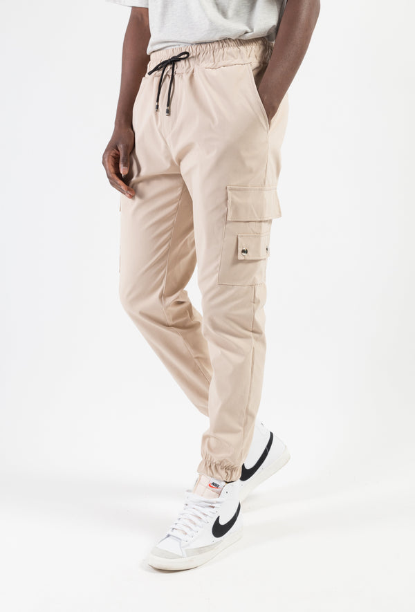 Pantalon Jogging à Poches Cargo Uni - Beige