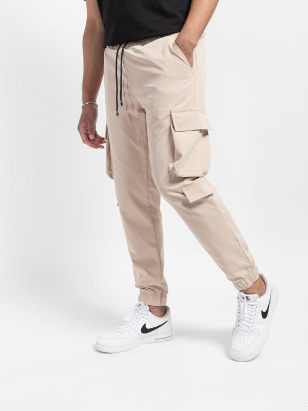 Pantalon Jogging Poches Cargo Uni - Beige