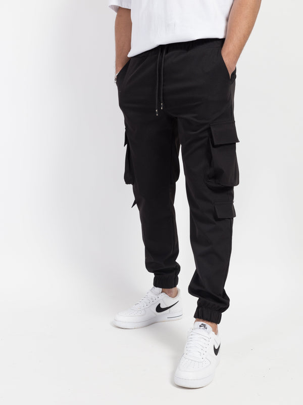 Pantalon Jogging Poches Cargo Uni - Noir