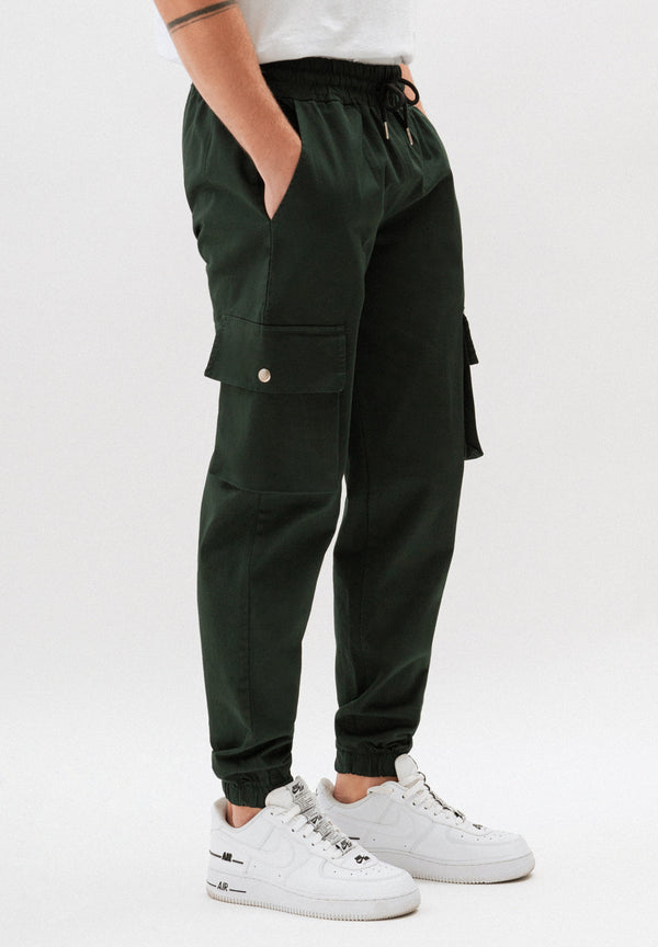 Pantalon Jogging Poches Cargo - Vert Foncé