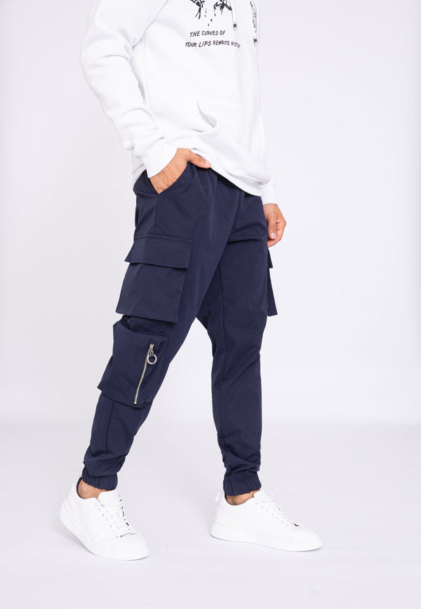 Pantalon Jogging Triple Poches Cargo Avec Zip - Bleu