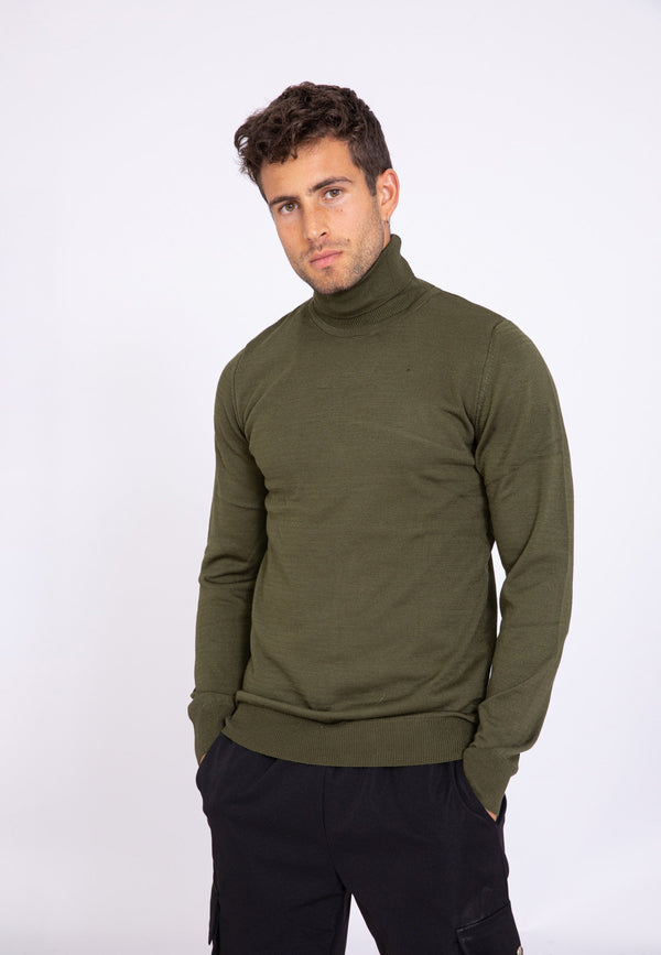 Pull Col Roulé Uni - Kaki