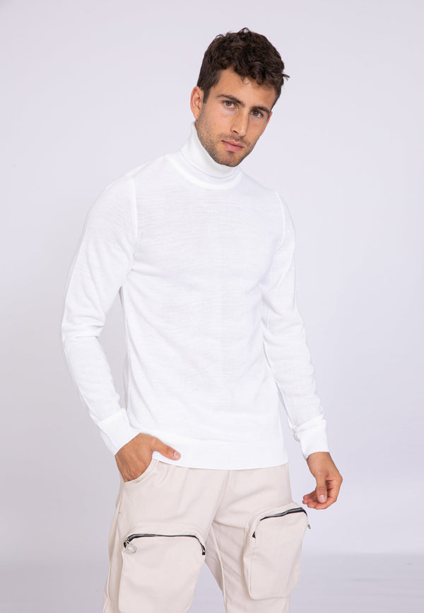 Pull Col Roulé Uni - Blanc