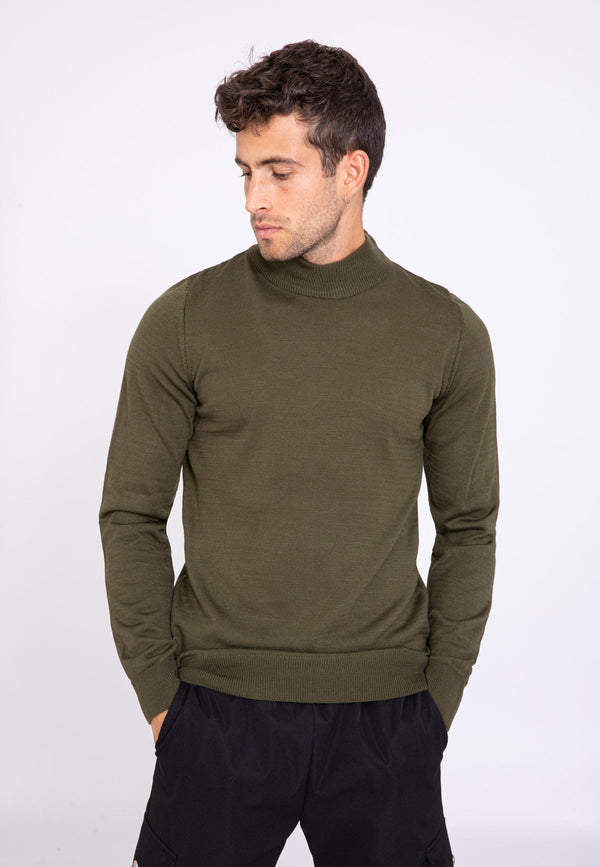 Pull Col Montant Uni - Kaki