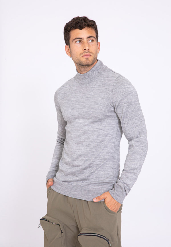 Pull Col Montant Uni - Gris