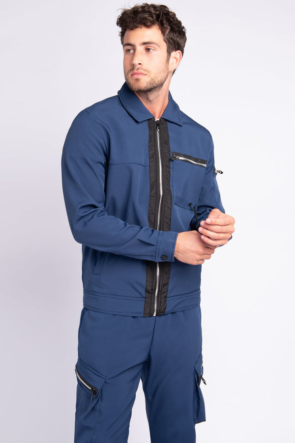 Veste Uni à Zip Blue