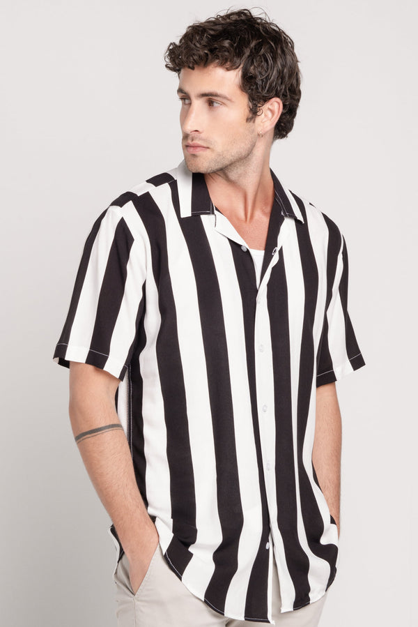 Chemise à manches Courtes Rayures Epaisses - Noir